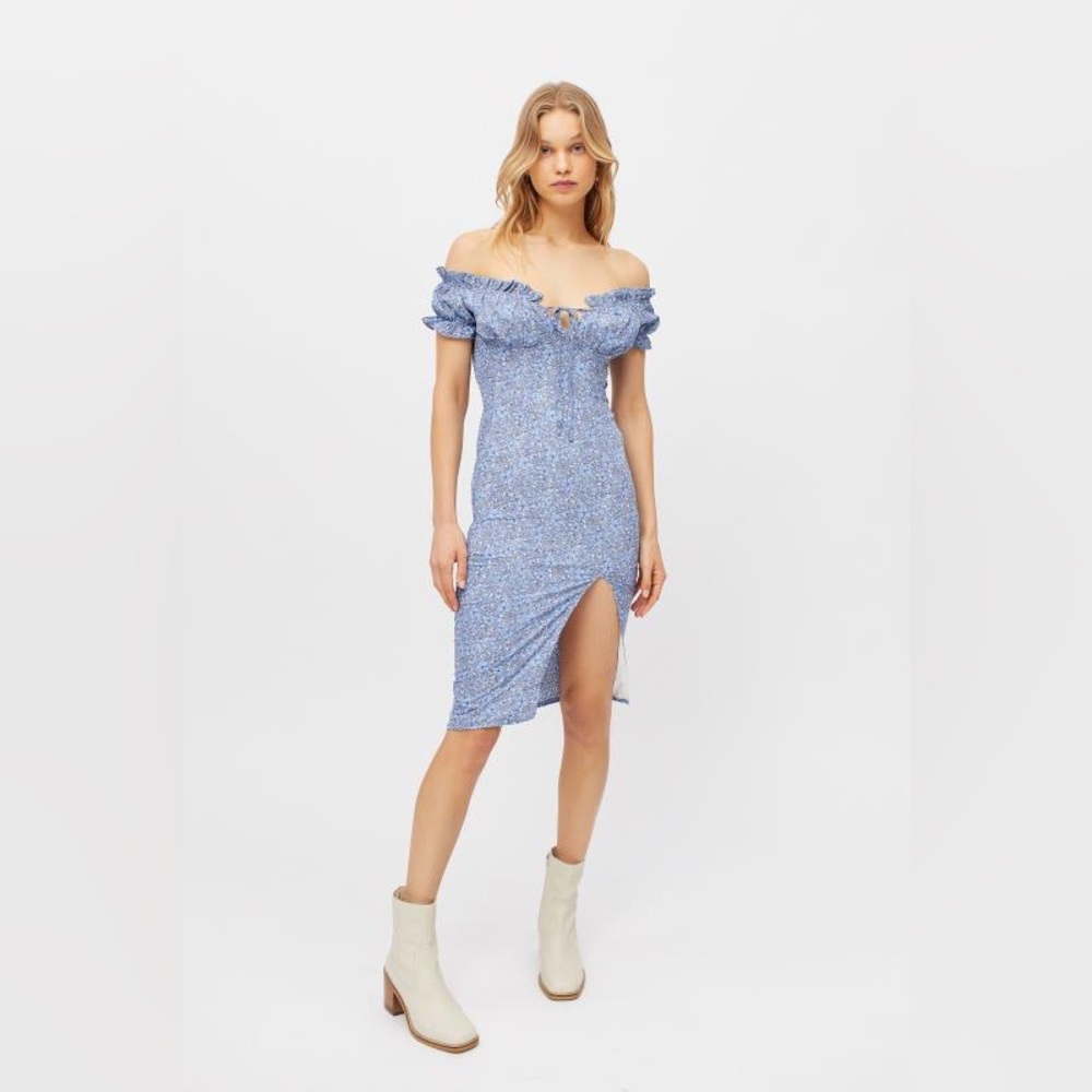 Kiss the Sky Bardot Off-the-Shoulder Midi Dress